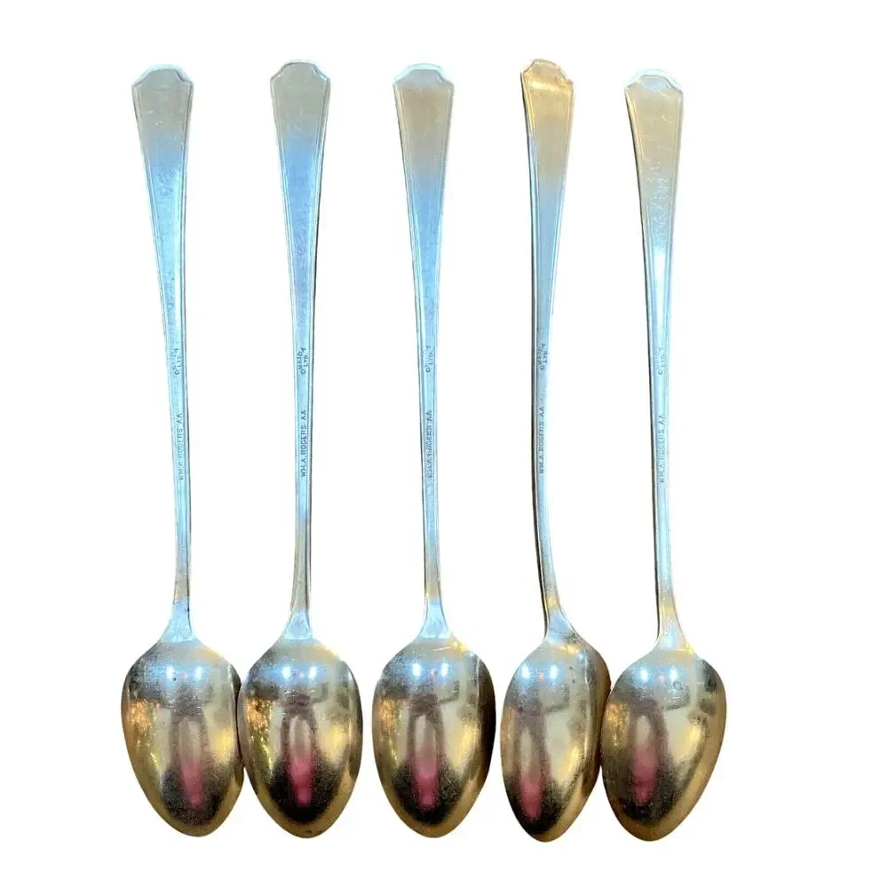 Silver Iced Tea Spoons Set of 5 Wm Rogers Oneida Berkeley 1929 Vintage Antique